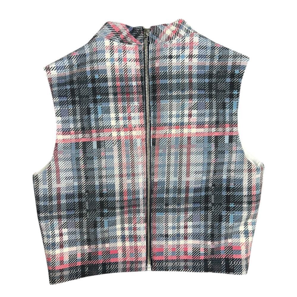 Nicholas Silk Crop Top Plaid Sleeveless High Neck Blouse Mock Neck Shirt sz 2 XS - Picture 6 of 6